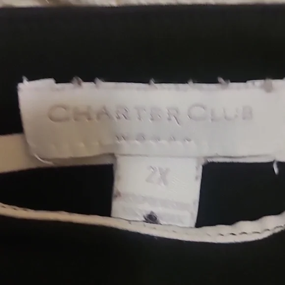 Charter Club Black & White Striped Long-Sleeve Top with Floral Hem - Picture 3 of 4